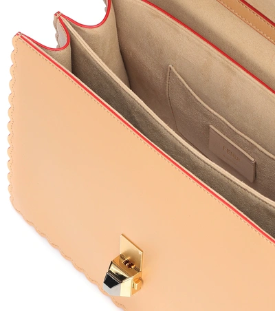 Shop Fendi Kan I Leather Shoulder Bag In Beige