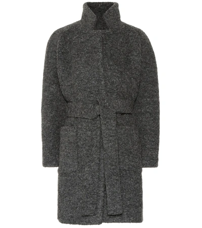 Shop Ganni Bouclé Wool-blend Coat In Grey