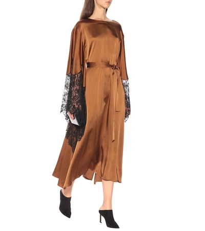 Shop Christopher Kane Satin And Lace Kimono Dress In Brown