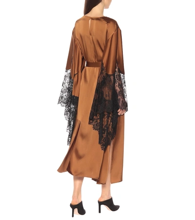 Shop Christopher Kane Satin And Lace Kimono Dress In Brown