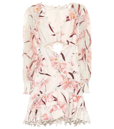 Shop Zimmermann Corsage Bauble Linen Minidress In Pink