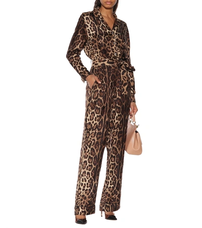 Shop Dolce & Gabbana Leopard-print Silk Jumpsuit In Brown