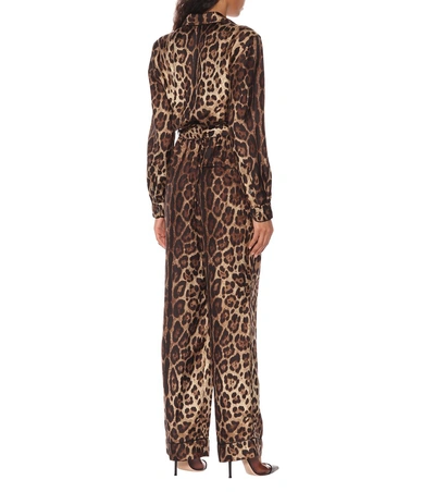 Shop Dolce & Gabbana Leopard-print Silk Jumpsuit In Brown