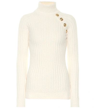 Shop Balmain Embellished Turtleneck Sweater In White