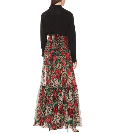 Shop Dolce & Gabbana Leopard Floral Silk Skirt Pants In Multicoloured