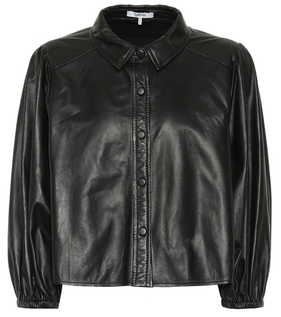 Shop Ganni Leather Shirt In Black