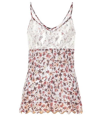 Shop Chloé Floral-print Lace Camisole In Grey
