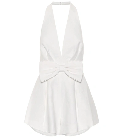 Shop Zimmermann Bow Linen Jumpsuit In White