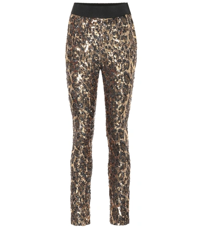 Shop Dolce & Gabbana Leopard Sequined Leggings In Multicoloured