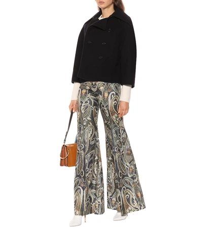 Shop Chloé High-rise Flared Silk-blend Pants In Multicoloured