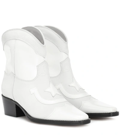 Shop Ganni Low Texas Leather Cowboy Boots In White