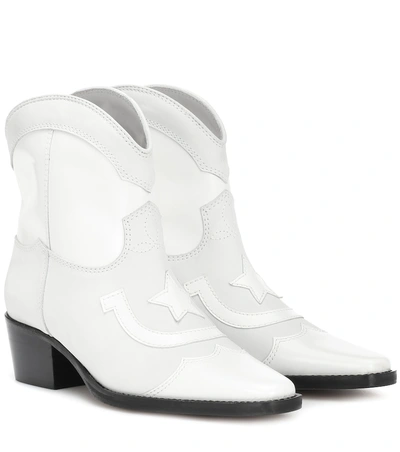 Ganni Meg Western-style Leather Ankle Boots In White | ModeSens