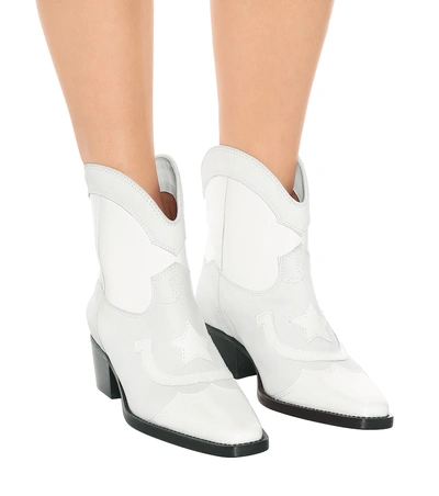 Shop Ganni Low Texas Leather Cowboy Boots In White