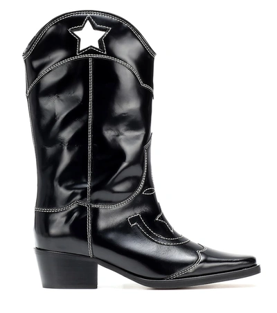 Shop Ganni High Texas Leather Cowboy Boots In Black