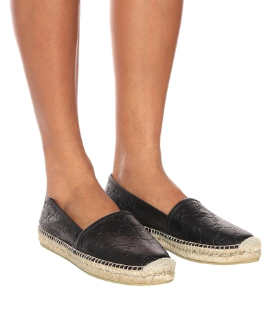 Shop Gucci Signature Leather Espadrilles In Black