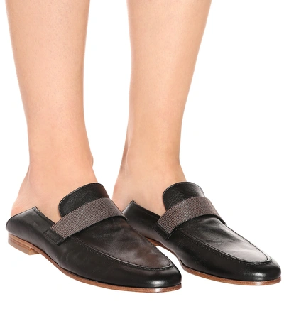 Shop Brunello Cucinelli Embellished Leather Loafers In Black