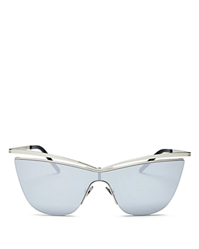 Shop Saint Laurent Women's Brow Bar Cat Eye Shield Sunglasses, 99mm In Silver/silver