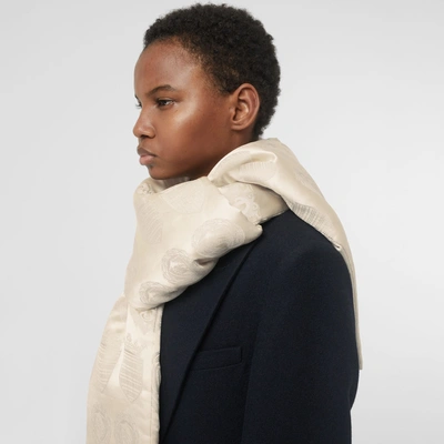 Shop Burberry Archive Shield Silk Jacquard Puffer Scarf In Stone