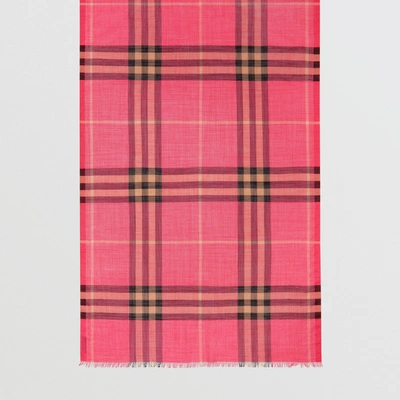 Shop Burberry Lightweight Check Wool And Silk Scarf In Rose Pink