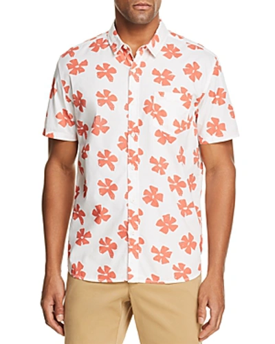 Shop Banks Dady Floral-print Short-sleeve Regular Fit Shirt In Off White