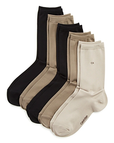 Shop Calvin Klein Microfiber Crew Socks, Set Of 5 In Black/beige