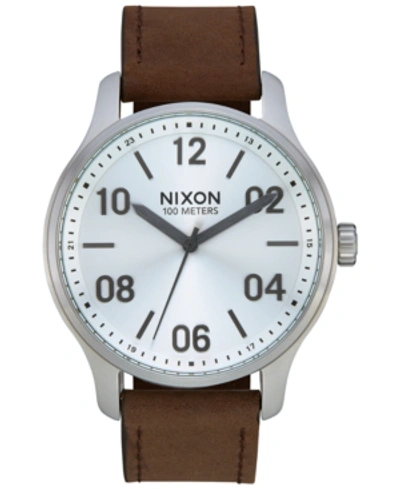 Shop Nixon Men's Patrol Leather Strap Watch 42mm In Silver / Brown