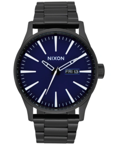 Shop Nixon Men's Sentry Stainless Steel Bracelet Watch 42mm In All Black / Dark Blue