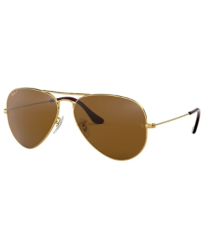 Shop Ray Ban Ray-ban Polarized Original Aviator Mirrored Sunglasses, Rb3025 In Gold/brown Polar