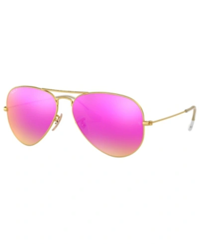 Shop Ray Ban Ray-ban Polarized Sunglasses , Rb3025 Aviator Mirror In Gold Matte/pink Mirror Polar