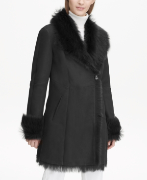 Calvin Klein Toscana Shearling Coat In Black | ModeSens