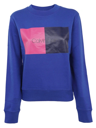 Shop Calvin Klein Square Logo Print Sweatshirt In Industrial Blue