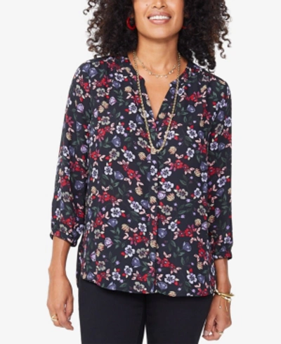 Shop Nydj Pleated Blouse In Alpine Meadow Black