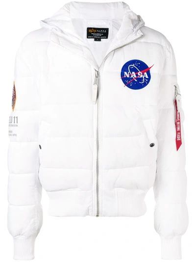 Shop Alpha Industries Hooded Padded Jacket - White