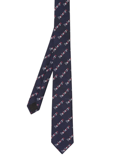 Shop Burberry Slim Cut Archive Logo Print Silk Tie - Blue