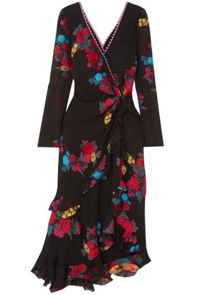 Shop Etro Twist-back Ruffled Asymmetric Silk-blend Jacquard Midi Dress In Black