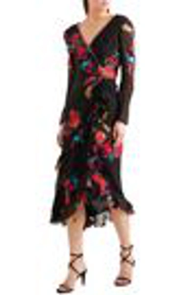 Shop Etro Twist-back Ruffled Asymmetric Silk-blend Jacquard Midi Dress In Black