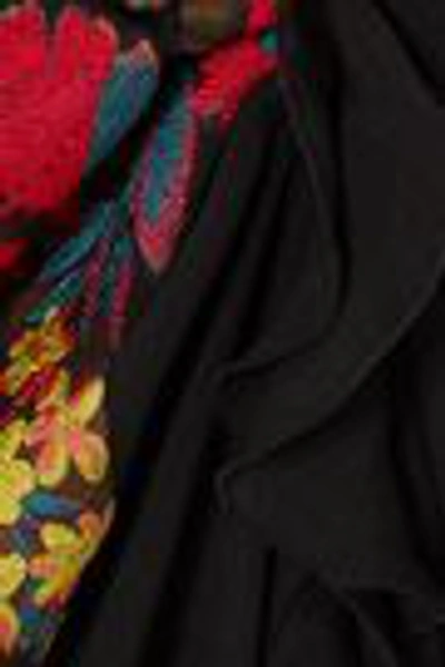 Shop Etro Twist-back Ruffled Asymmetric Silk-blend Jacquard Midi Dress In Black