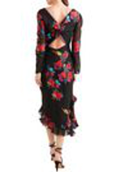 Shop Etro Twist-back Ruffled Asymmetric Silk-blend Jacquard Midi Dress In Black