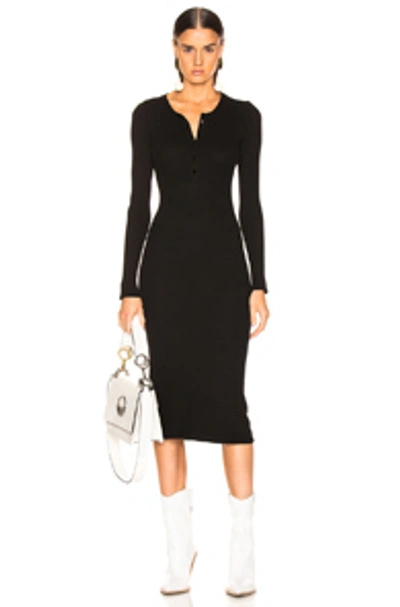 Shop Enza Costa Thermal Long Sleeve Henley Dress In Black.