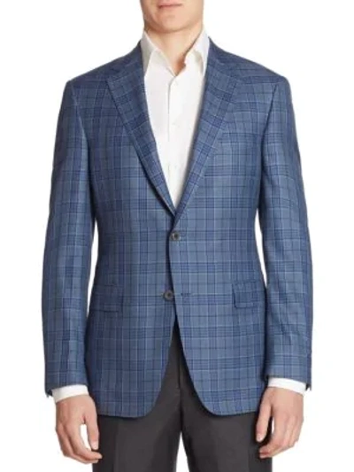 Shop Saks Fifth Avenue Collection By Samuelsohn Classic-fit  Plaid Wool Sportcoat In Navy