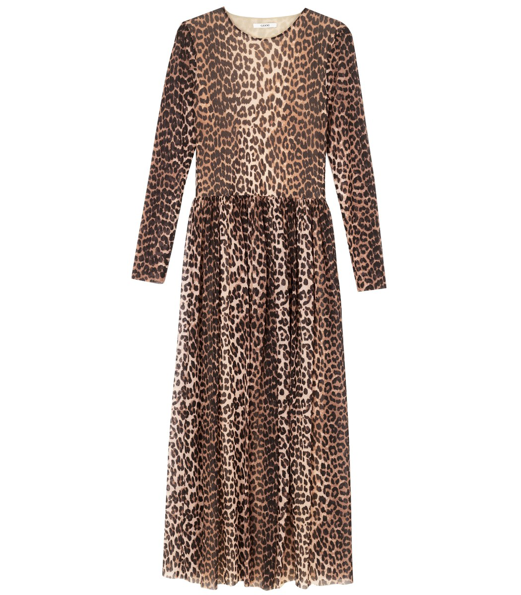 ganni leopard mesh maxi dress