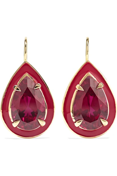 Shop Alison Lou 14-karat Gold, Ruby And And Enamel Earrings