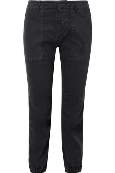 Shop Nili Lotan French Military Cropped Stretch-cotton Twill Slim-leg Pants In Storm Blue