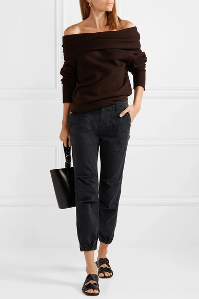 Shop Nili Lotan French Military Cropped Stretch-cotton Twill Slim-leg Pants In Storm Blue