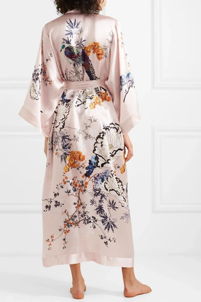 Shop Meng Printed Silk-satin Robe In Pastel Pink