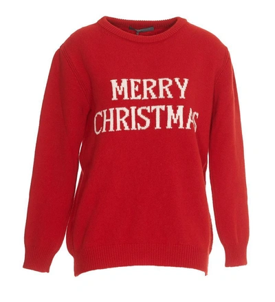 Shop Alberta Ferretti Merry Christmas Print Sweater In Red