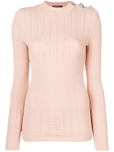 Shop Balmain Shoulder Button Slim-fit Sweater - Brown