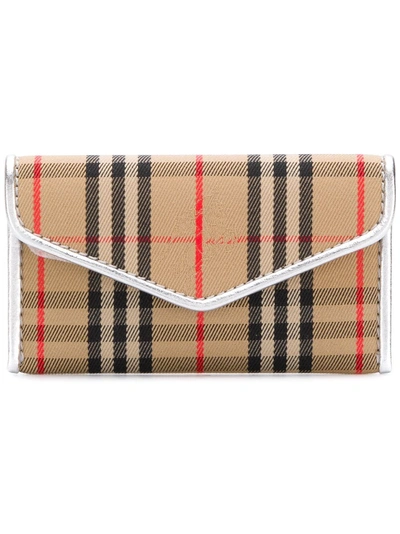 Shop Burberry London 1983 Check And Leather Envelope Card Case - Neutrals