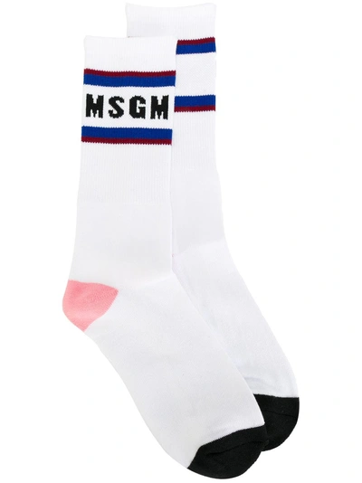 Msgm Logo Socks - White In White