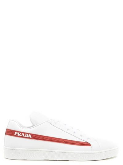 Shop Prada Graphic Stripe Sneakers In White